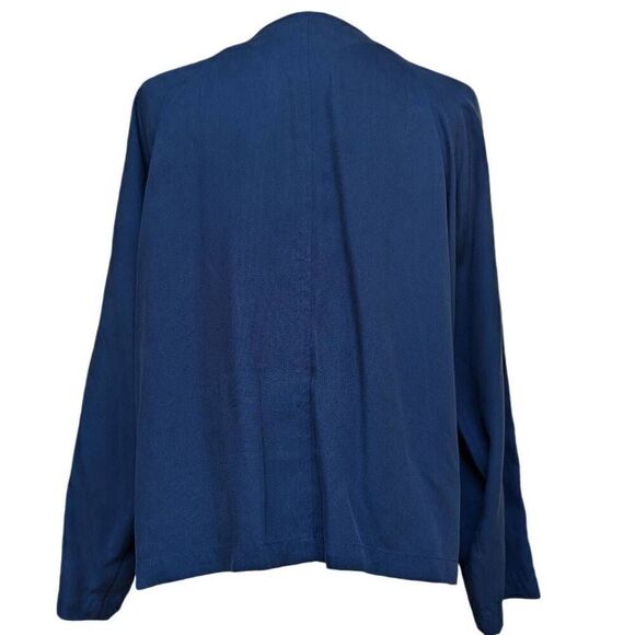 Lucky Brand Navy Blue Tencel Overlay Front Open Light Jacket Size M Pockets - Picture 6 of 8